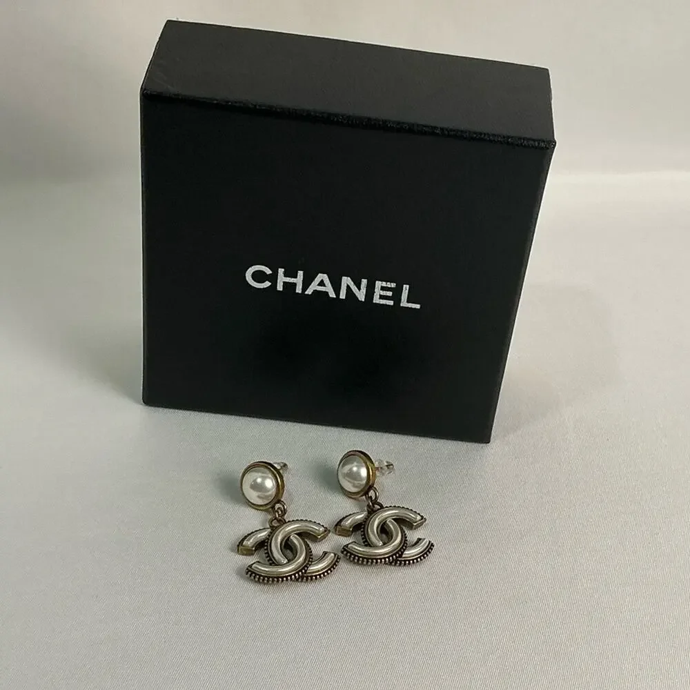 Chanel Antique Gold Pearl Earrings Estate Jewelry